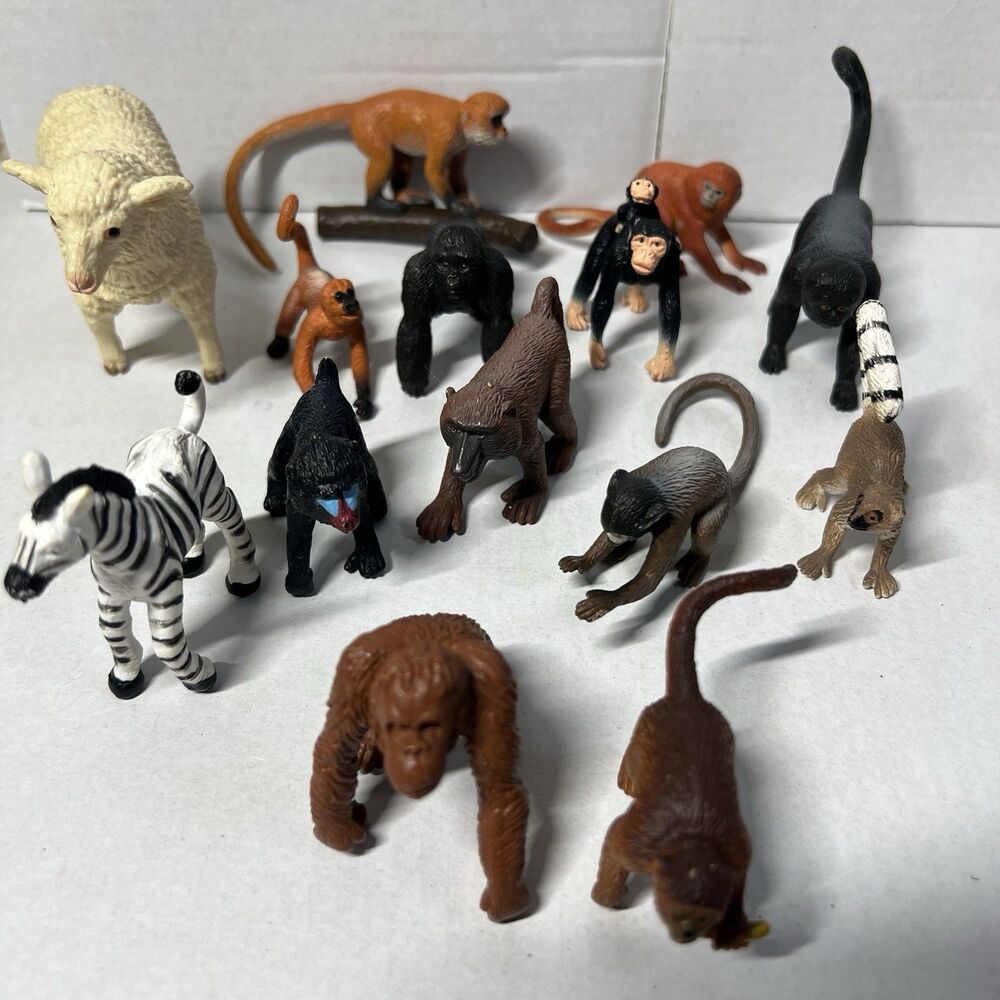 Lot of 14 Safari Ltd Figures - Vintage 1998 EWE Sheep & Primates TOOB Monkeys